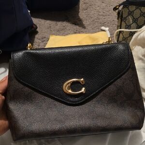 Coach Black and Brown Shoulder Bag with Gold Hardware